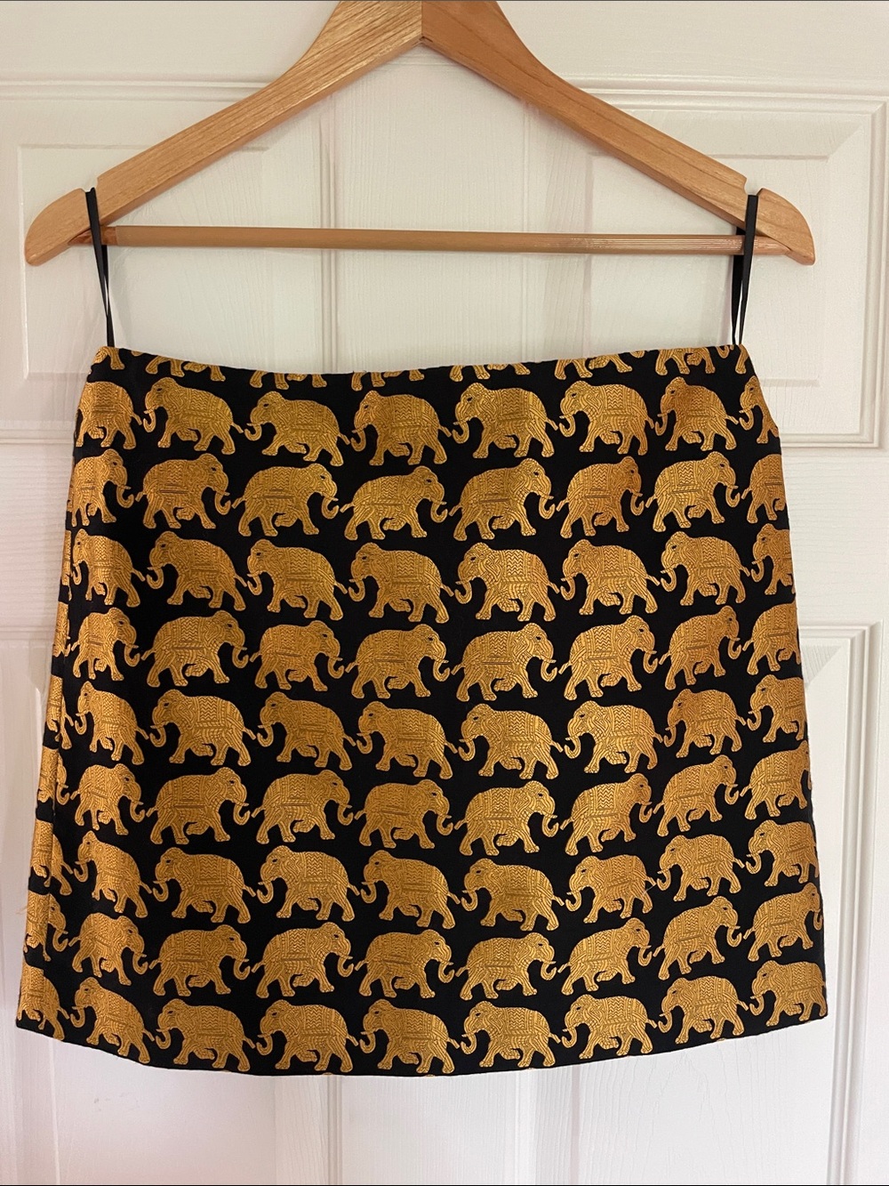 J. Crew Black Mini Skirt with Gold Elephant Jacquard